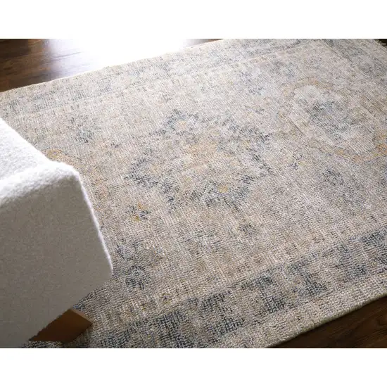 Tan and Gray Oriental Hand Woven Distressed Area Rug With Fringe Photo 9