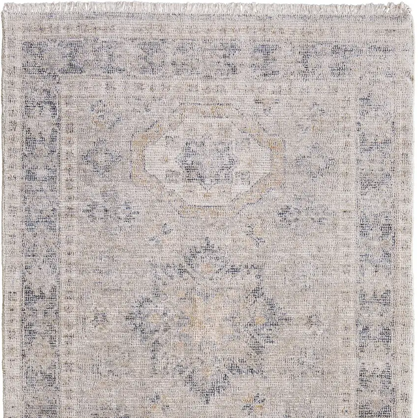 Tan and Gray Oriental Hand Woven Distressed Area Rug With Fringe Photo 4