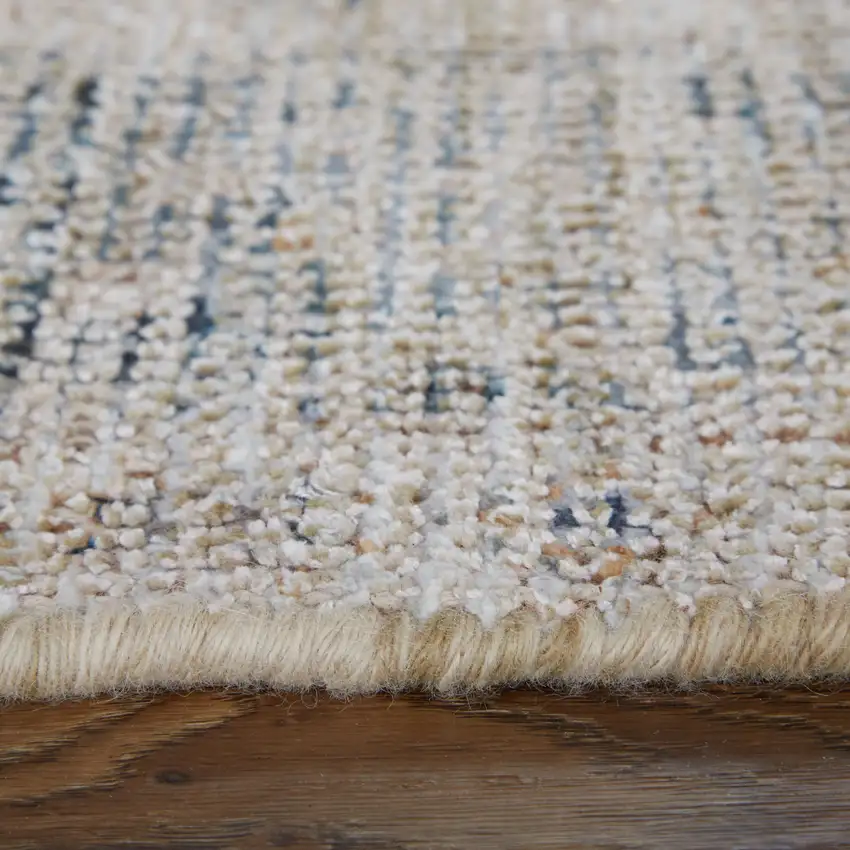 Tan and Gray Oriental Hand Woven Distressed Area Rug With Fringe Photo 7