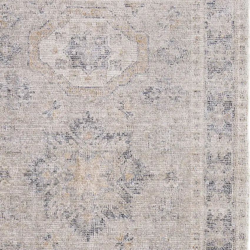Tan and Gray Oriental Hand Woven Distressed Area Rug With Fringe Photo 9
