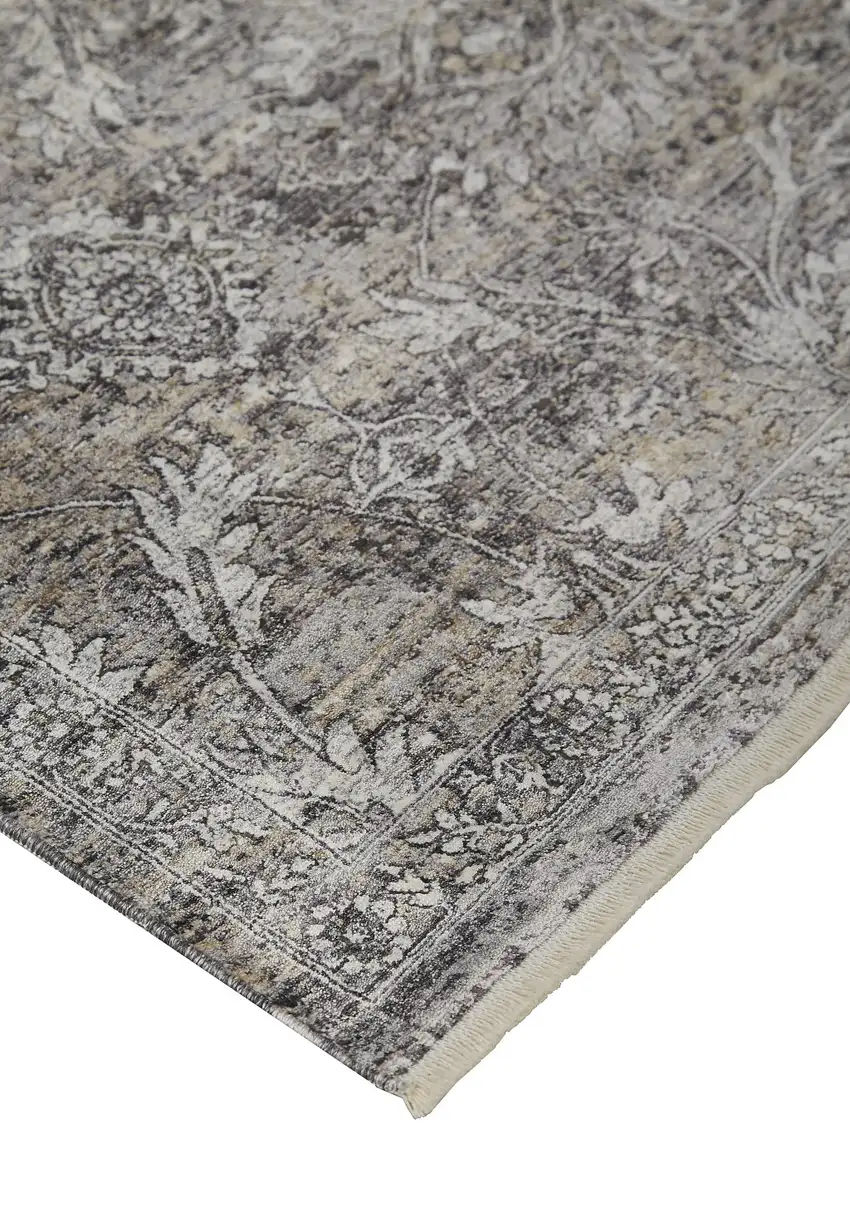 Tan and Gray Oriental Power Loom Worn Faded Area Rug Photo 6