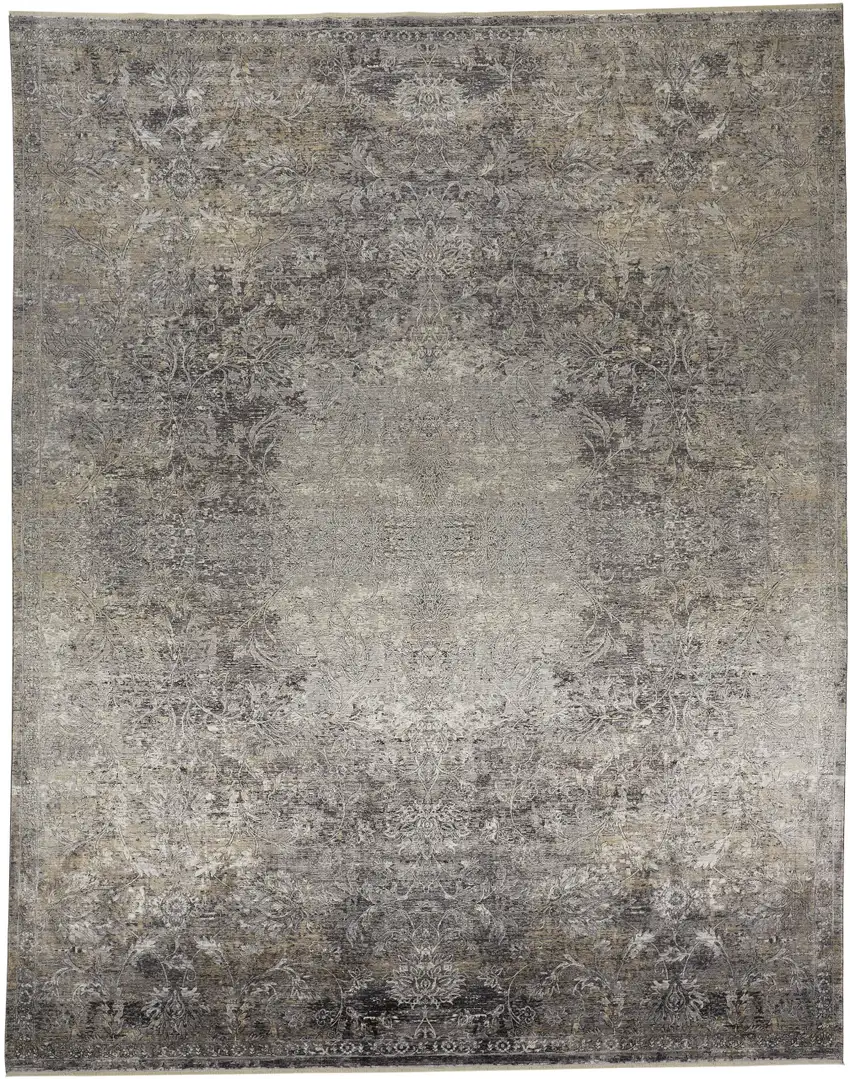 Tan and Gray Oriental Power Loom Worn Faded Area Rug Photo 4