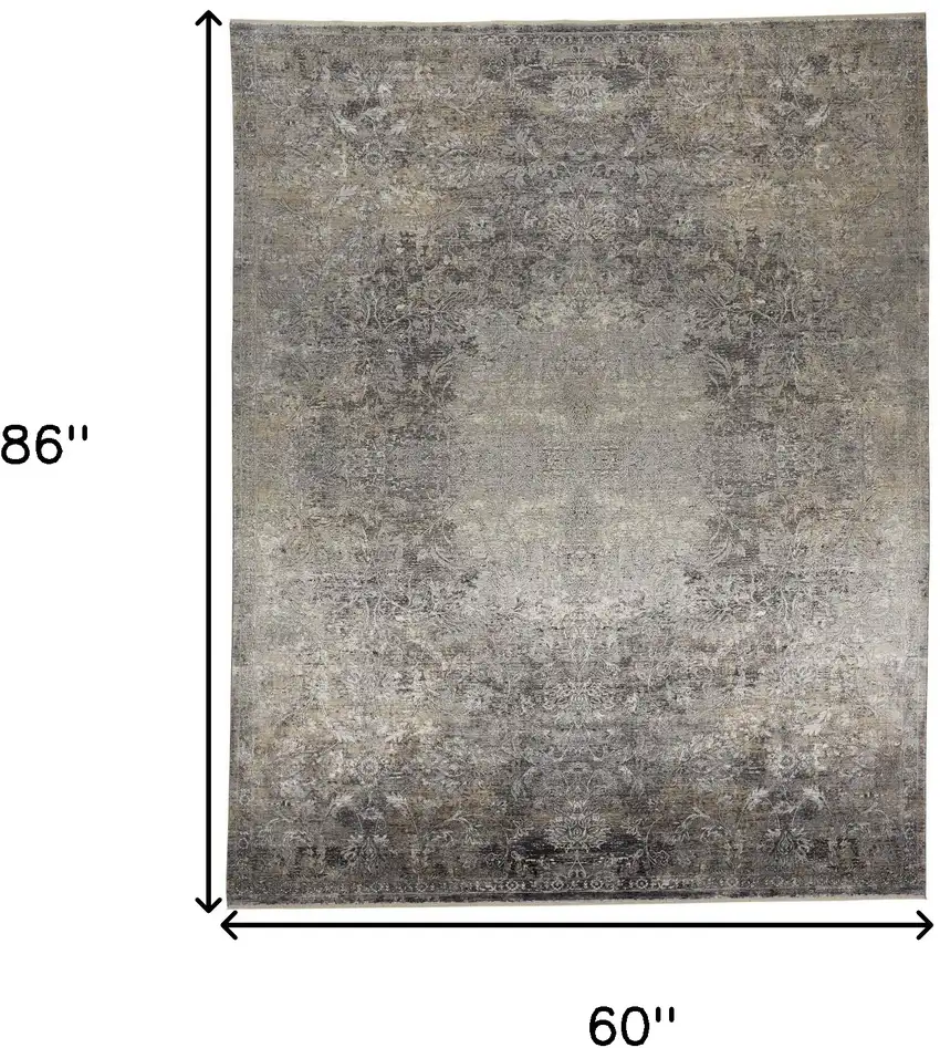 Tan and Gray Oriental Power Loom Worn Faded Area Rug Photo 3