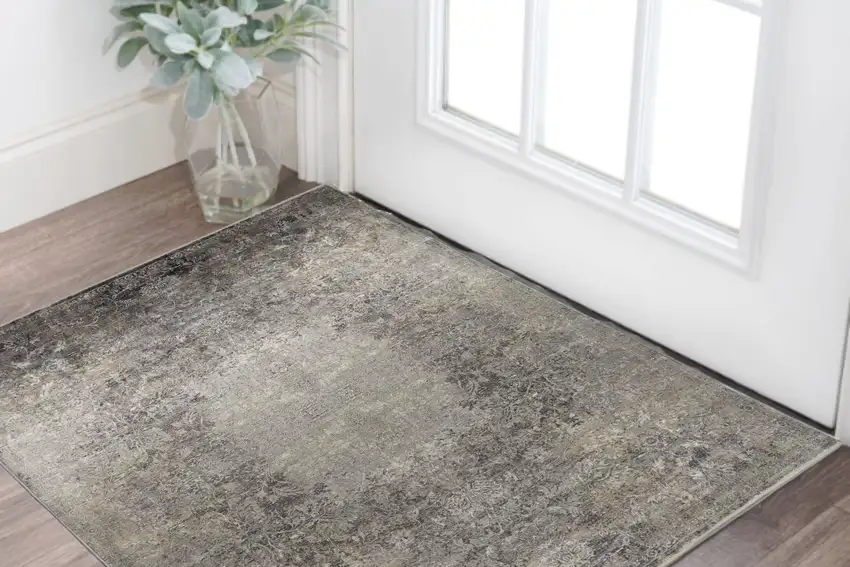 Tan and Gray Oriental Power Loom Worn Faded Area Rug Photo 1
