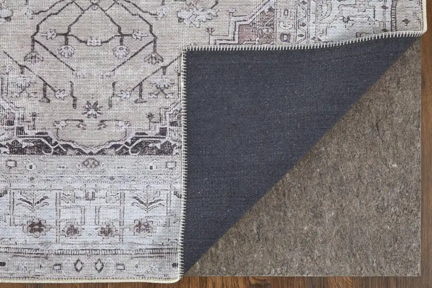Tan and Gray Oriental Power Loom Worn Faded Washable Area Rug Photo 6