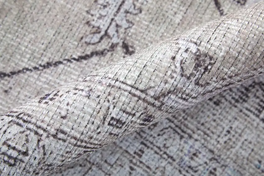 Tan and Gray Oriental Power Loom Worn Faded Washable Area Rug Photo 9