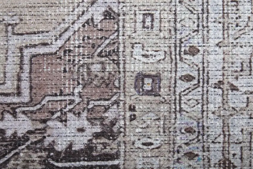 Tan and Gray Oriental Power Loom Worn Faded Washable Area Rug Photo 4
