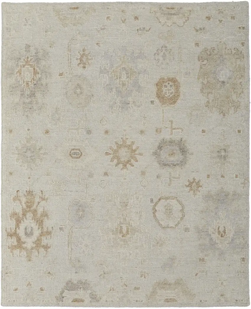 Tan and Gray Wool Floral Hand Knotted Area Rug Photo 5