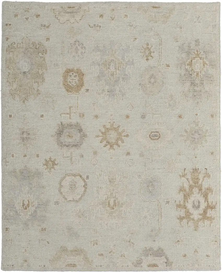Tan and Gray Wool Floral Hand Knotted Area Rug Photo 2