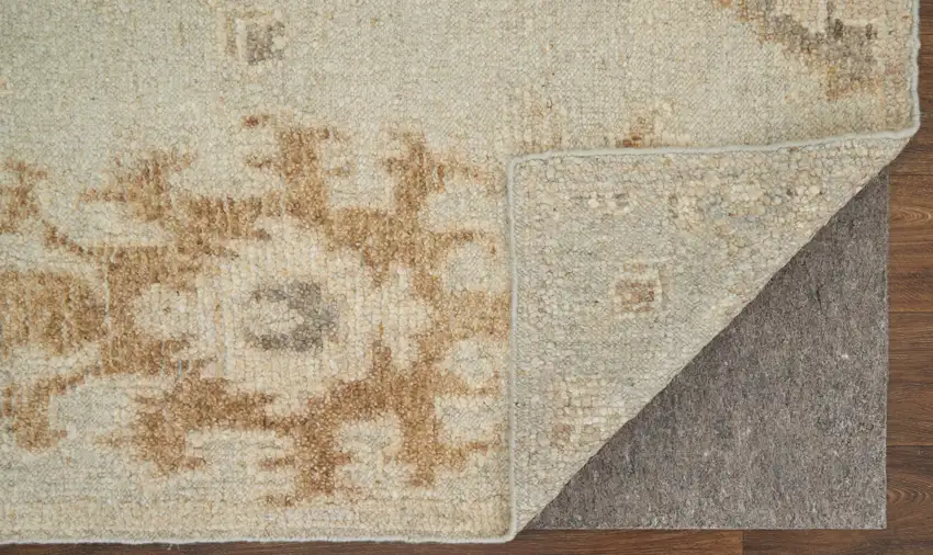 Tan and Gray Wool Floral Hand Knotted Area Rug Photo 6