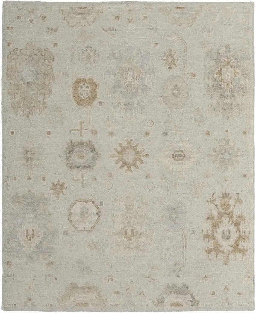 Tan and Gray Wool Floral Hand Knotted Area Rug Photo 4
