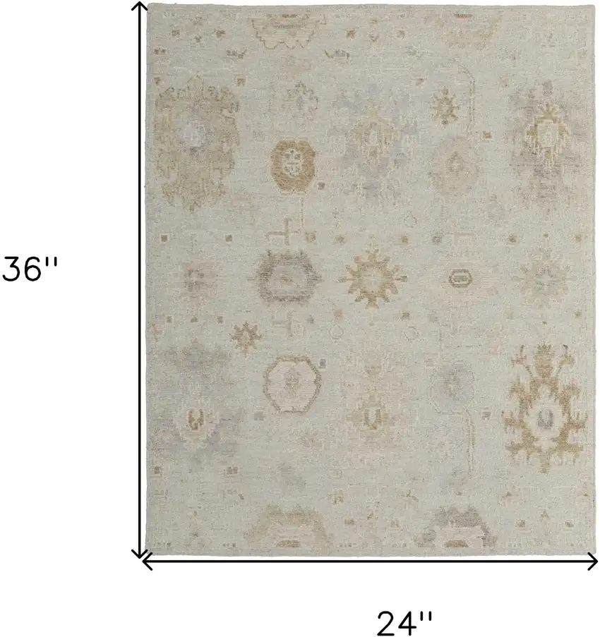 Tan and Gray Wool Floral Hand Knotted Area Rug Photo 3