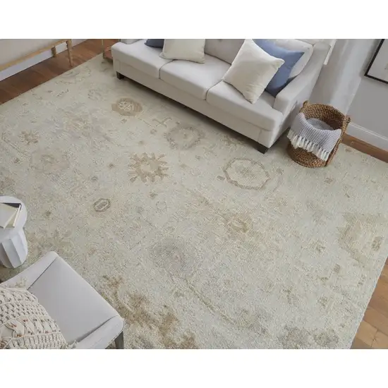 Tan and Gray Wool Floral Hand Knotted Area Rug Photo 8