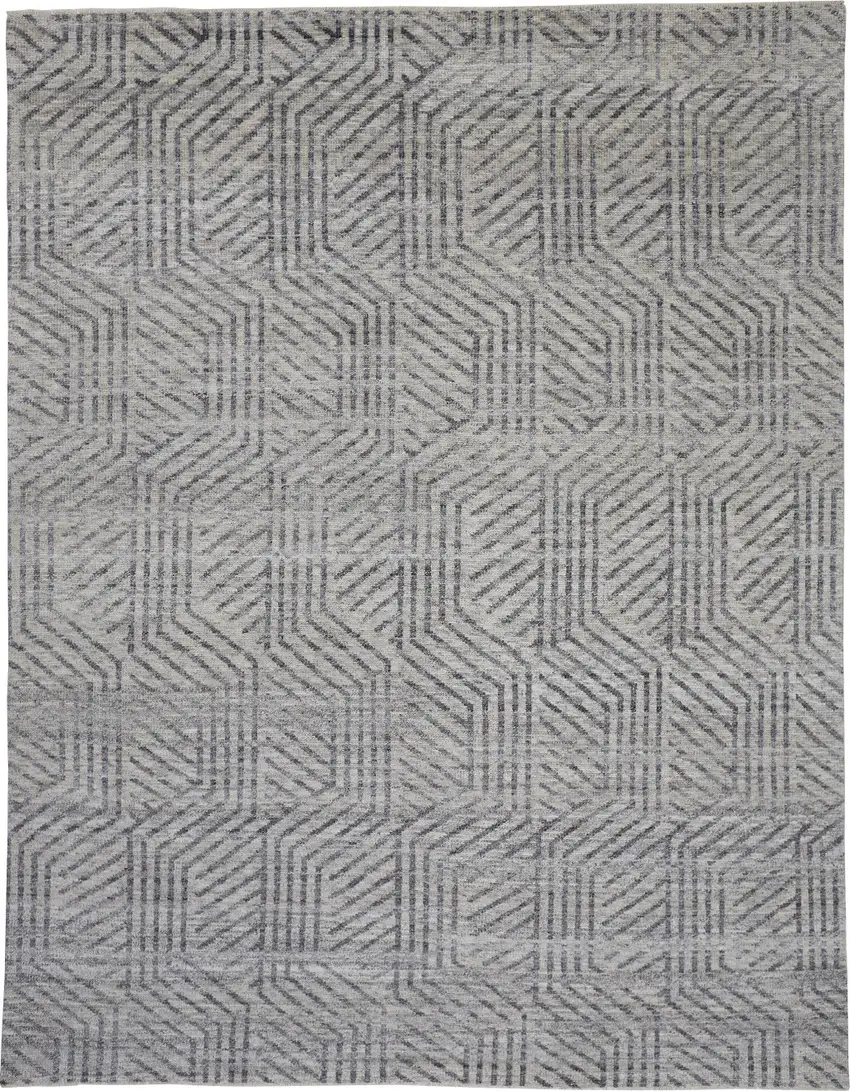 Tan and Gray Wool Geometric Hand Knotted Area Rug Photo 4