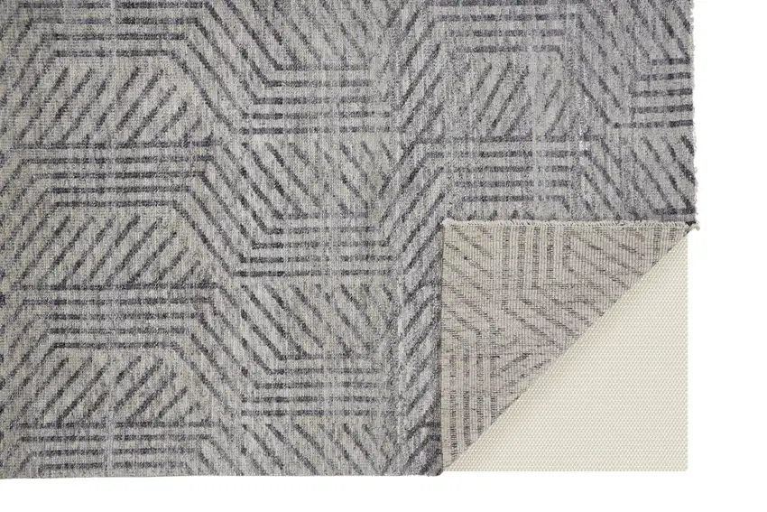 Tan and Gray Wool Geometric Hand Knotted Area Rug Photo 6