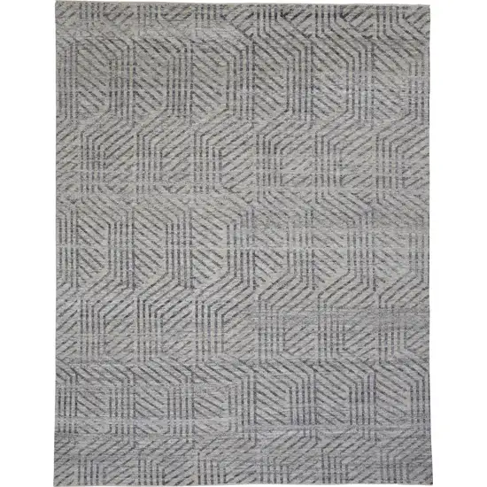 Tan and Gray Wool Geometric Hand Knotted Area Rug Photo 3