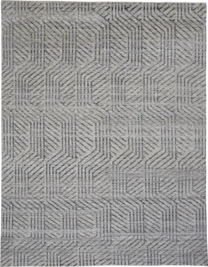 Tan and Gray Wool Geometric Hand Knotted Area Rug Photo 3