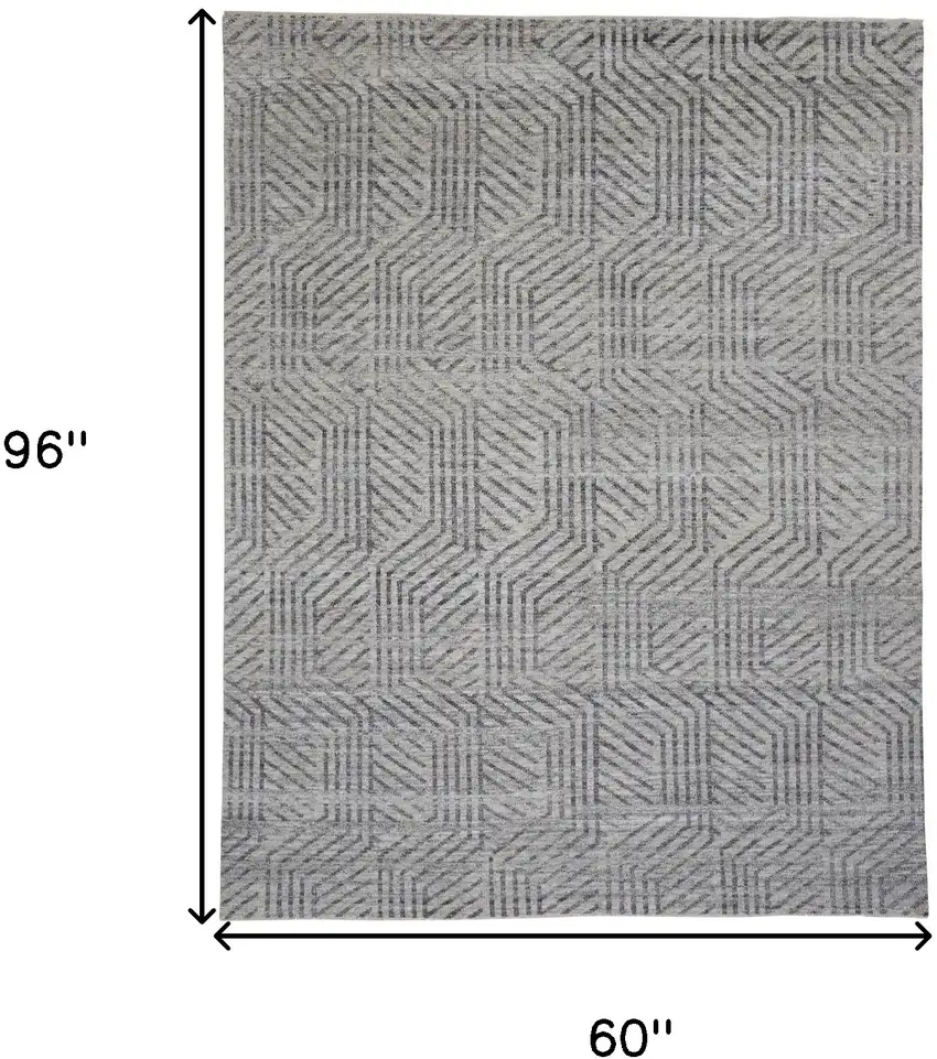 Tan and Gray Wool Geometric Hand Knotted Area Rug Photo 8