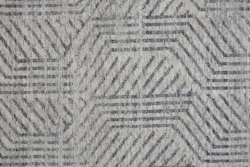 Tan and Gray Wool Geometric Hand Knotted Area Rug Photo 7