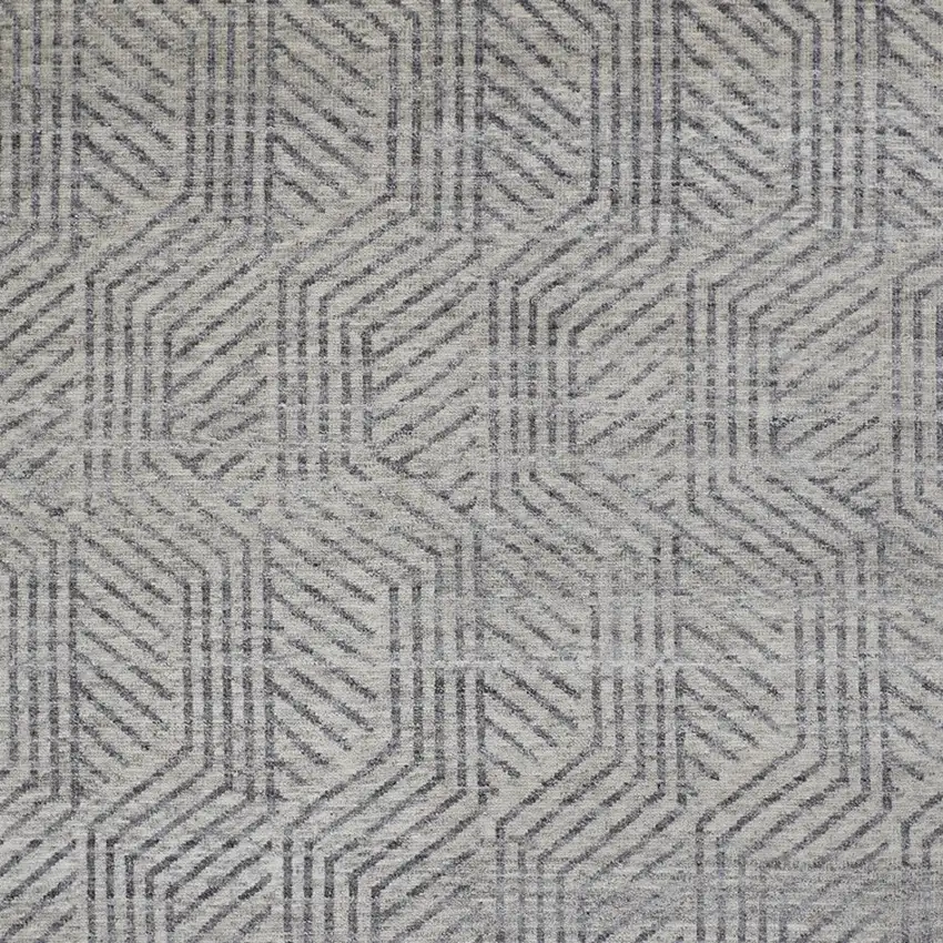 Tan and Gray Wool Geometric Hand Knotted Area Rug Photo 9