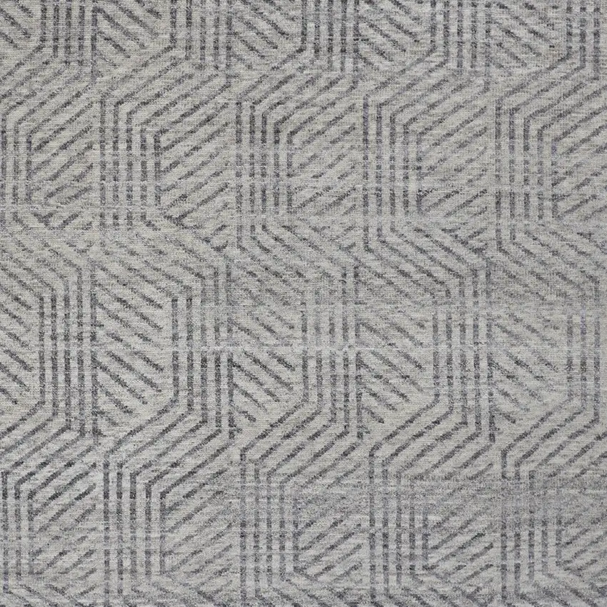 Tan and Gray Wool Geometric Hand Knotted Area Rug Photo 7