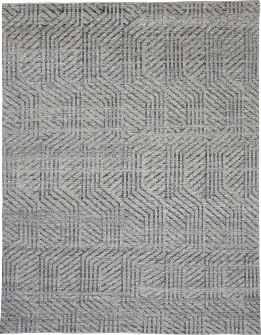 Tan and Gray Wool Geometric Hand Knotted Area Rug Photo 2