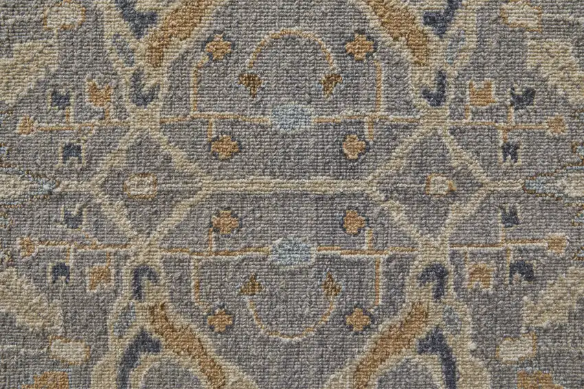 Tan and Gray Wool Oriental Hand Knotted Area Rug With Fringe Photo 9
