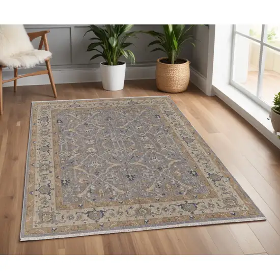 Tan and Gray Wool Oriental Hand Knotted Area Rug With Fringe Photo 1