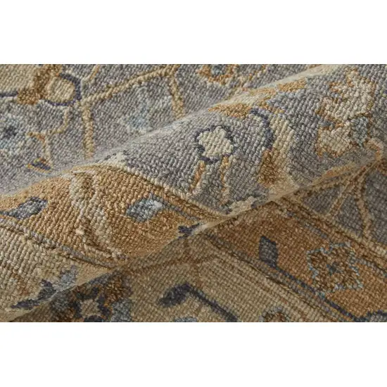 Tan and Gray Wool Oriental Hand Knotted Area Rug With Fringe Photo 8