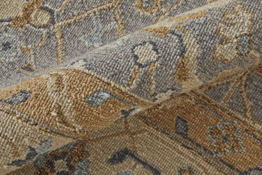 Tan and Gray Wool Oriental Hand Knotted Area Rug With Fringe Photo 7