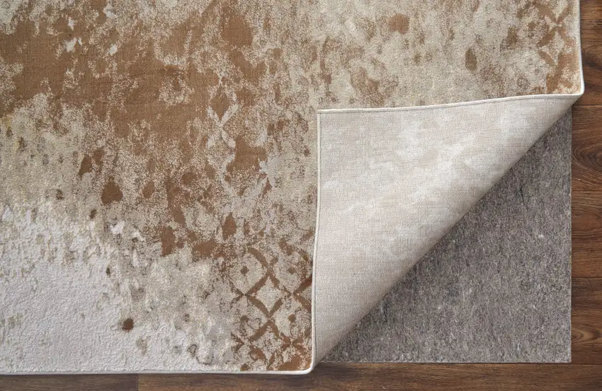 Tan and Ivory Abstract Power Loom Worn Faded Area Rug Photo 6