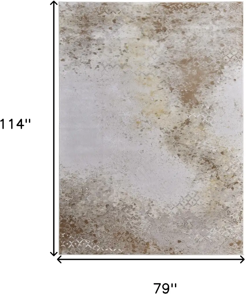Tan and Ivory Abstract Power Loom Worn Faded Area Rug Photo 3