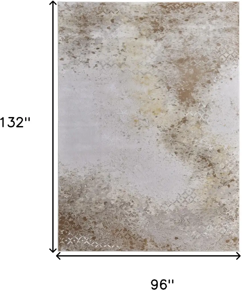 Tan and Ivory Abstract Power Loom Worn Faded Area Rug Photo 8