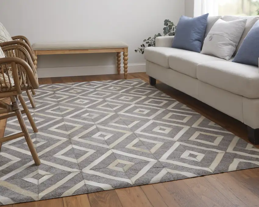 Tan and Ivory Geometric Hand Woven Area Rug Photo 7