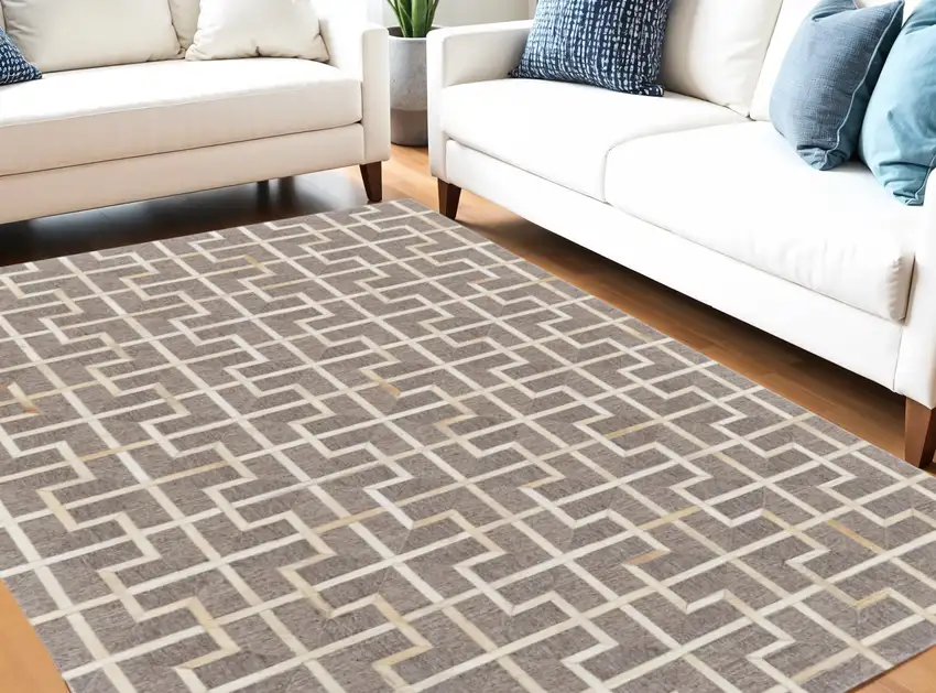 Tan and Ivory Geometric Hand Woven Area Rug Photo 8