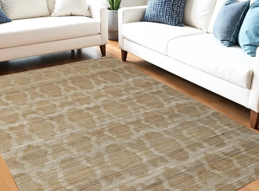 Tan and Ivory Geometric Hand Woven Area Rug Photo 1