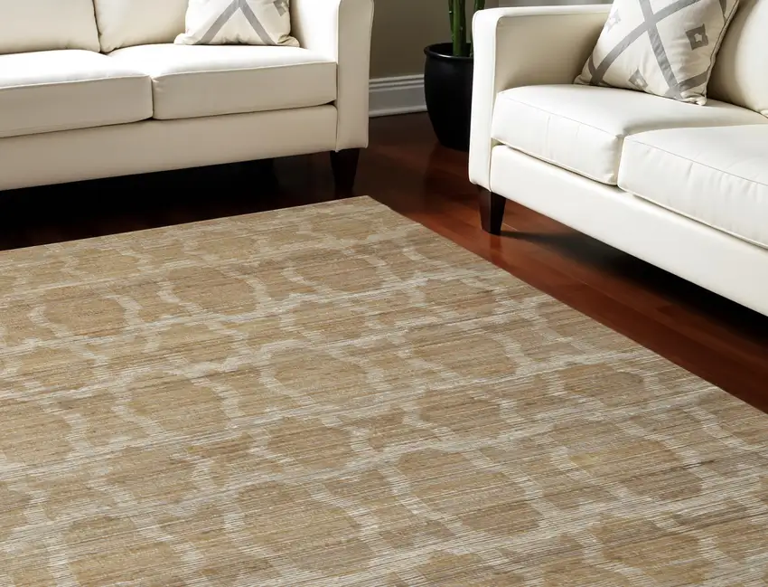 Tan and Ivory Geometric Hand Woven Area Rug Photo 1