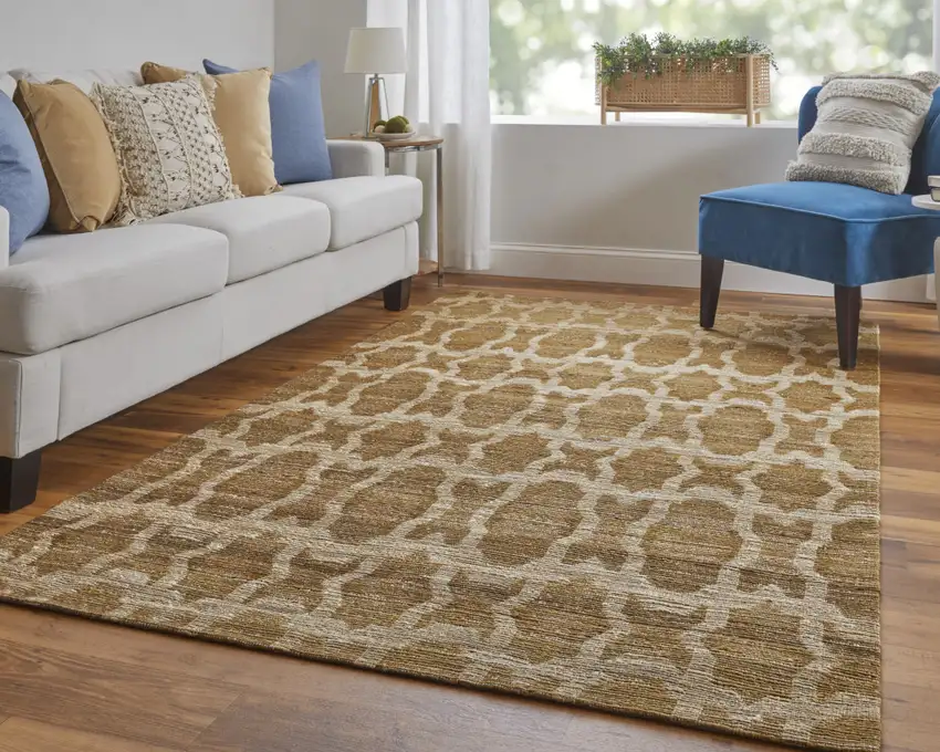 Tan and Ivory Geometric Hand Woven Area Rug Photo 9