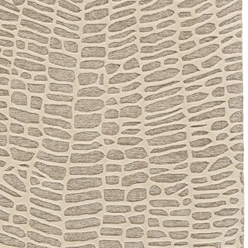 Tan and Ivory Wool Abstract Hand Tufted Area Rug Photo 5