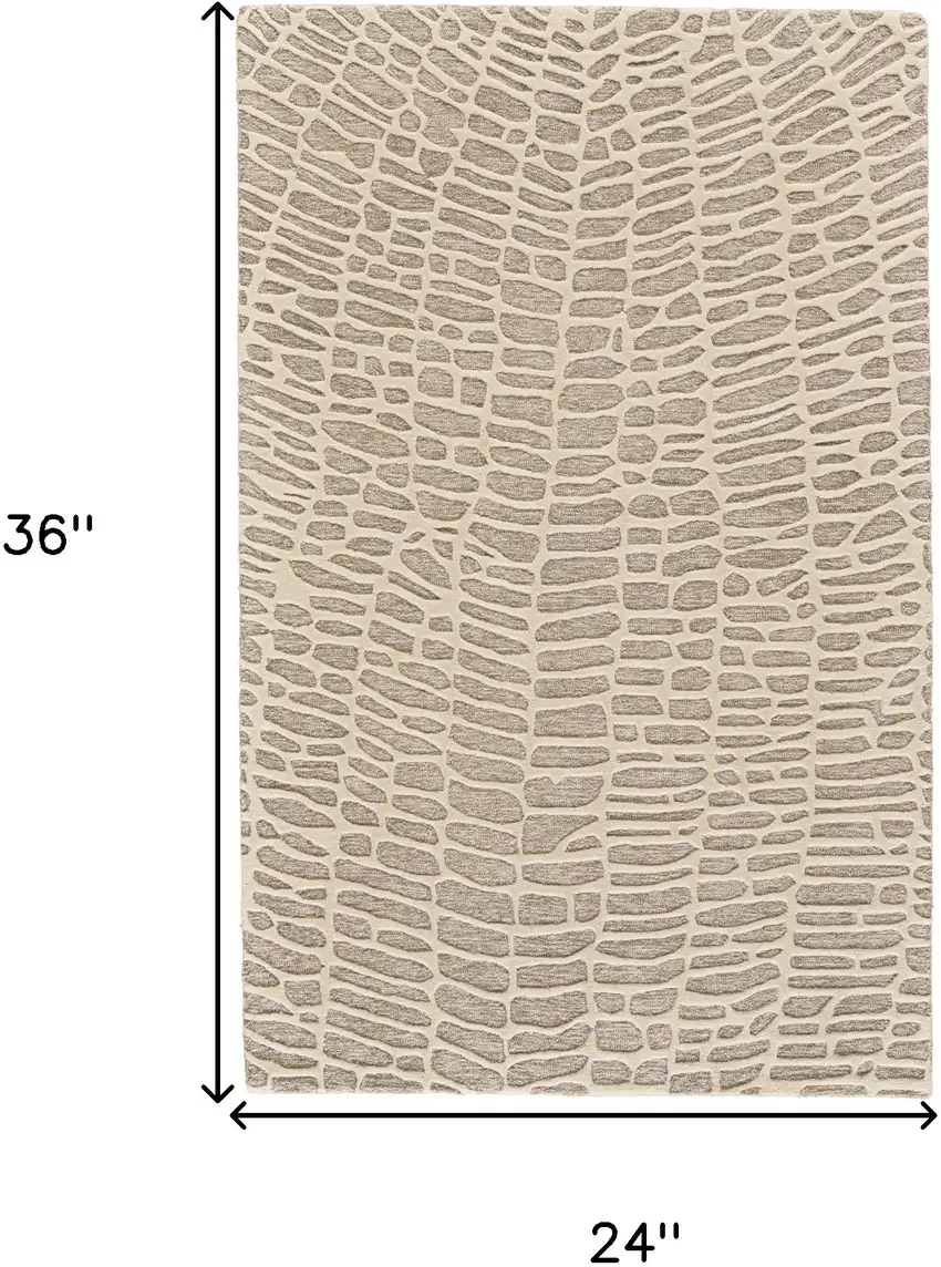 Tan and Ivory Wool Abstract Hand Tufted Area Rug Photo 3