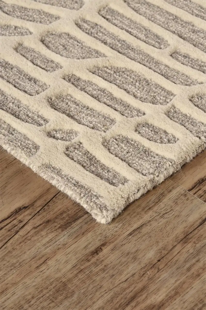 Tan and Ivory Wool Abstract Hand Tufted Area Rug Photo 8