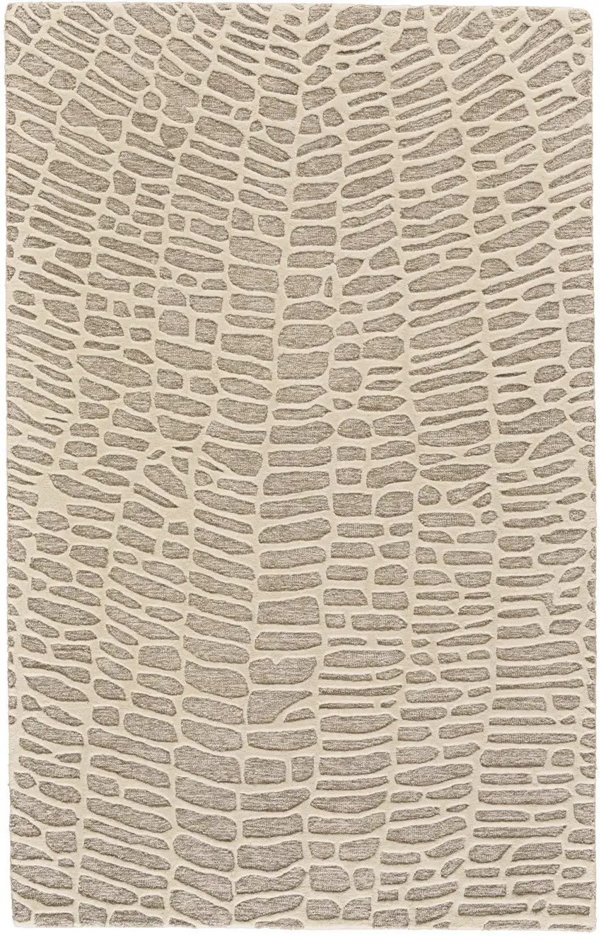 Tan and Ivory Wool Abstract Hand Tufted Area Rug Photo 2