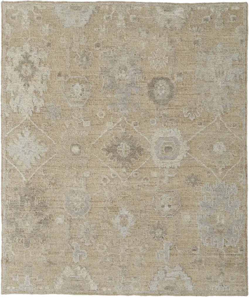 Tan and Ivory Wool Floral Hand Knotted Area Rug Photo 5