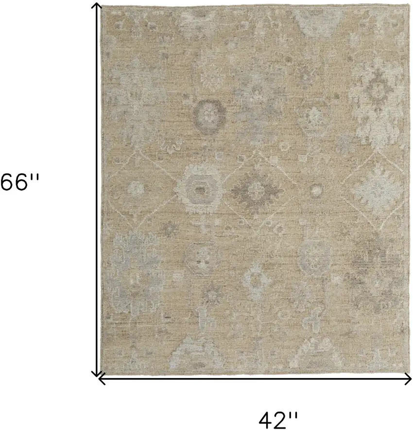 Tan and Ivory Wool Floral Hand Knotted Area Rug Photo 3