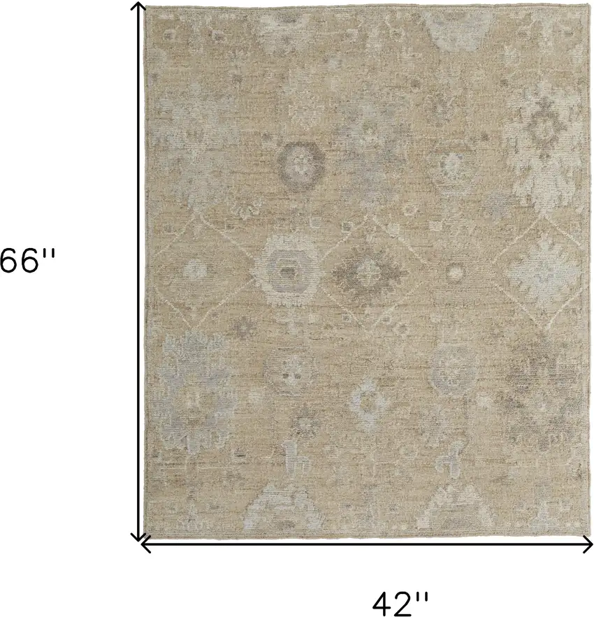 Tan and Ivory Wool Floral Hand Knotted Area Rug Photo 3