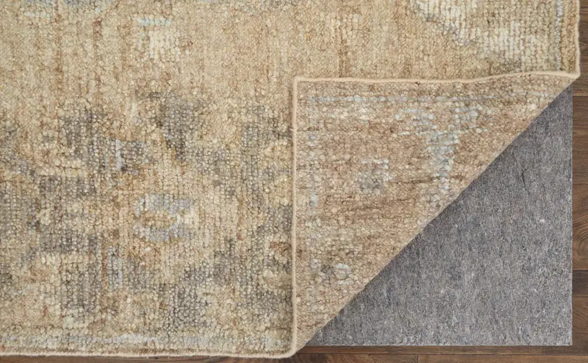 Tan and Ivory Wool Floral Hand Knotted Area Rug Photo 7