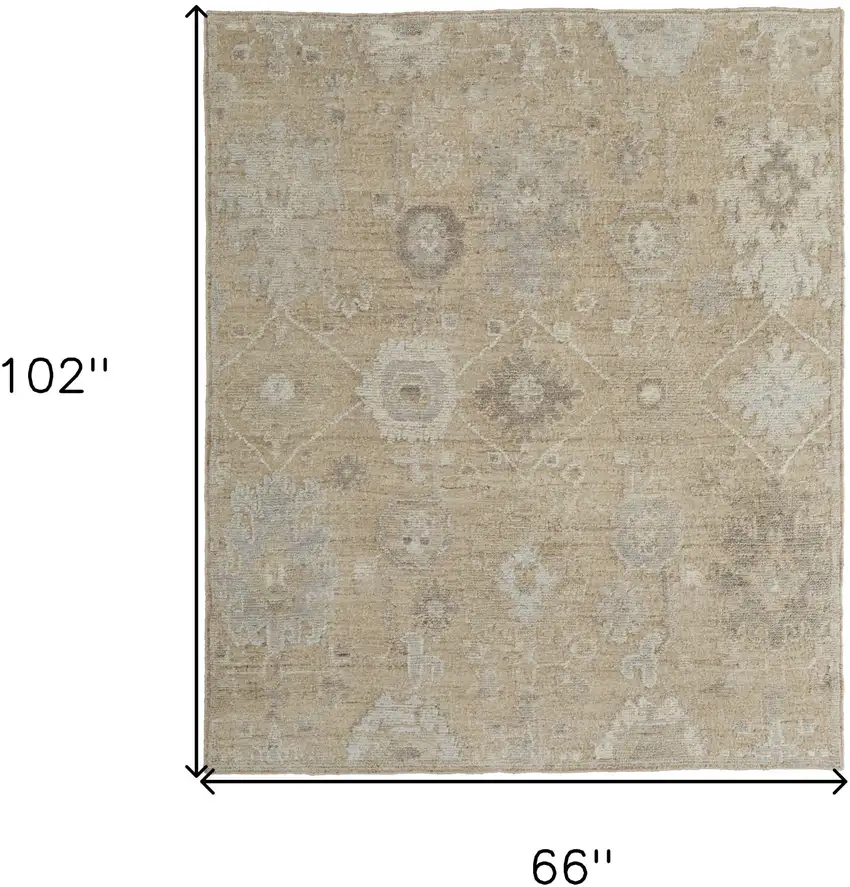 Tan and Ivory Wool Floral Hand Knotted Area Rug Photo 3