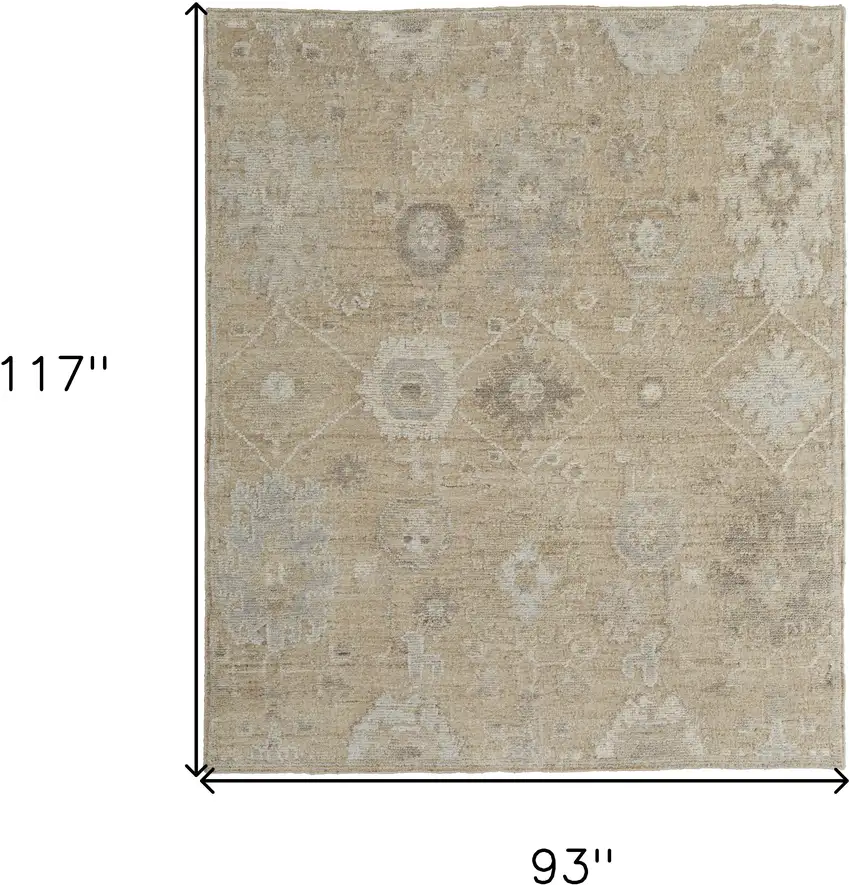 Tan and Ivory Wool Floral Hand Knotted Area Rug Photo 3