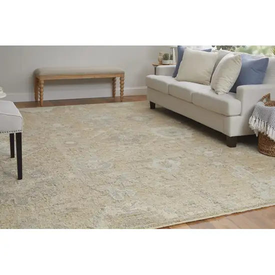 Tan and Ivory Wool Floral Hand Knotted Area Rug Photo 8