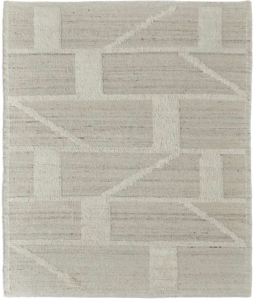 Tan and Ivory Wool Geometric Hand Woven Area Rug Photo 5